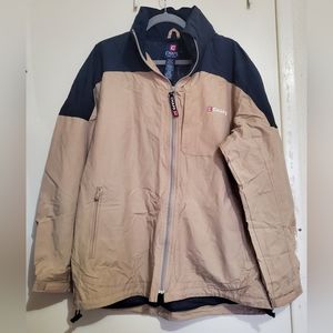 Chaps Tan & Navy Blue Windbreaker Jacket with Concealed Hood Men's Size Medium